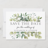 Elegant groen bruiloft Save the Date Flat Kaart (Voorkant)