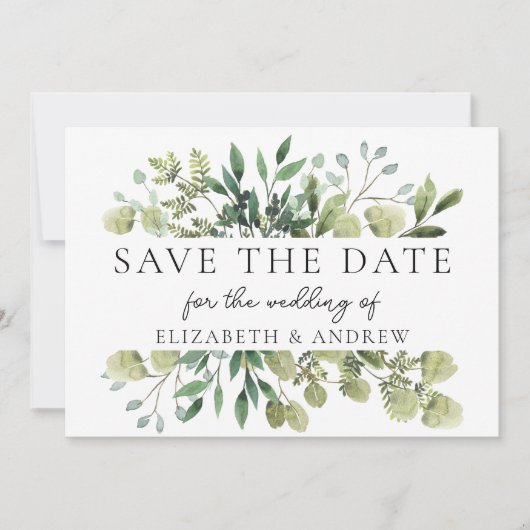 Elegant groen bruiloft Save the Date Flat Kaart (Voorkant)
