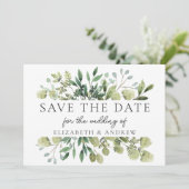 Elegant groen bruiloft Save the Date Flat Kaart (Staand voorkant)