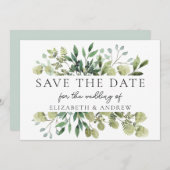 Elegant groen bruiloft Save the Date Flat Kaart (Voorkant / Achterkant)