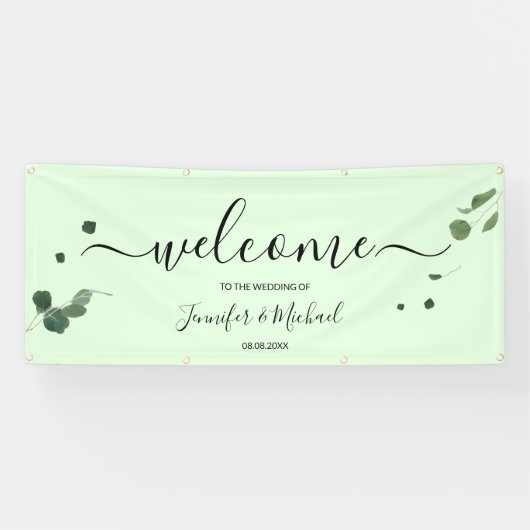Elegant groen bruiloft script welkomstbord spandoek (Horizontaal)