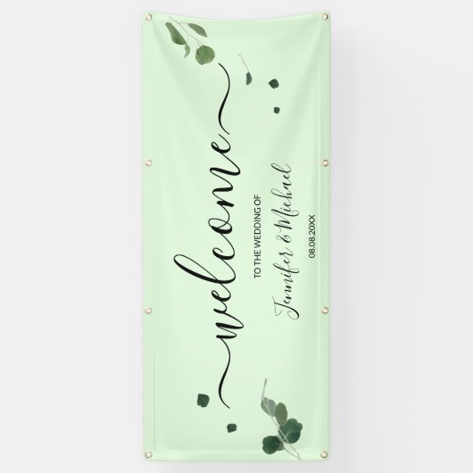 Elegant groen bruiloft script welkomstbord spandoek (Verticaal)