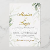 Elegant groen bruiloft uitnodiging in het Spaans (Voorkant)