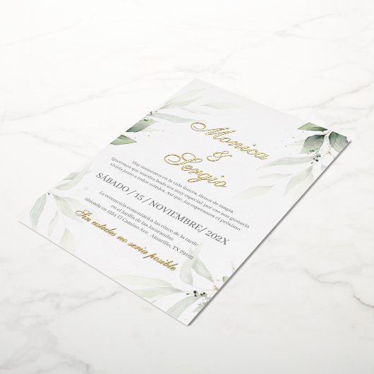 Elegant groen bruiloft uitnodiging in het Spaans (Gedraaid)