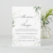 Elegant groen bruiloft uitnodiging in het Spaans (Staand voorkant)