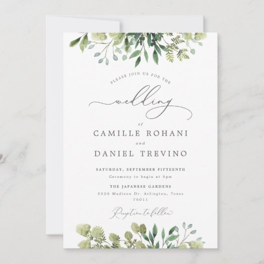 Elegant groen bruiloft uitnodiging met botanische (Voorkant)