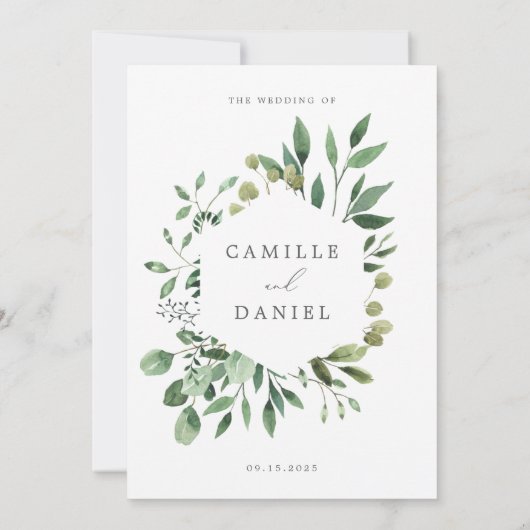 Elegant groen bruiloft uitnodiging met botanische (Achterkant)