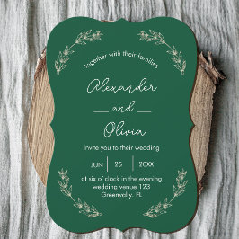 Elegant groen bruiloft uitnodiging | Script-letter
