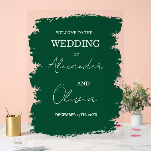 Elegant groen bruiloft uitnodiging | Script-letter Acryl Bord (Huwelijk)
