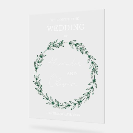 Elegant groen bruiloft uitnodiging | Script-letter Acryl Bord (Hoek)