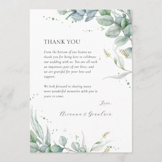 Elegant groen budget bruiloft dank u en menu (Achterkant)