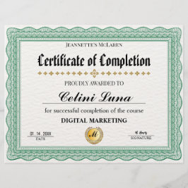 Elegant Groen Certificaat van Voltooiing – Modern
