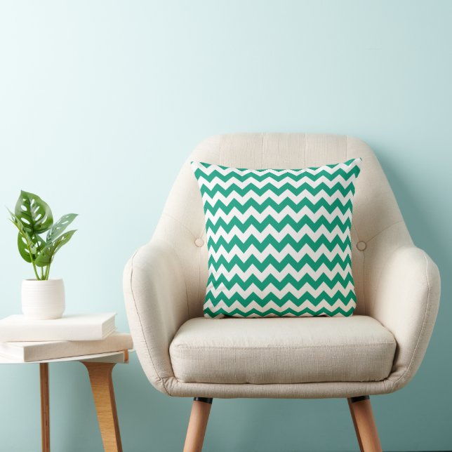Elegant groen chevron gestreepte patroon kussen (Stoel)