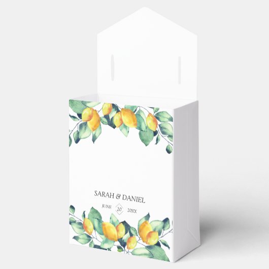 Elegant, groen, citroen, bruiloft bedankdoosjes (Geopend)
