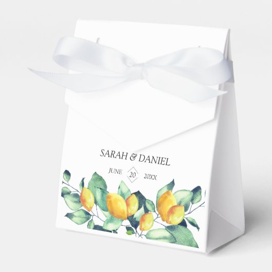 Elegant, groen, citroen, bruiloft bedankdoosjes (Voorkant Zijde)