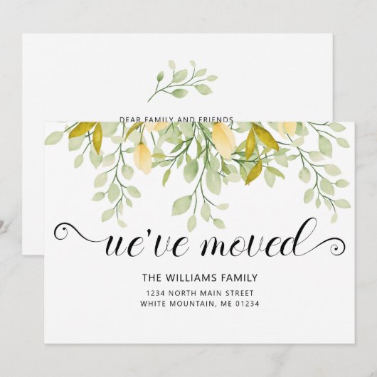 Elegant Groen Citroen Waterverf Bloemen Bewegen Aankondiging (Voorkant / Achterkant)