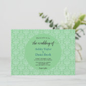 Elegant  Groen Damask Modern Formal Wedding Kaart (Staand voorkant)