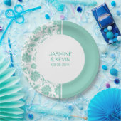 Elegant groen Damask & Wit Split Screen Papieren Bordje (Feest)