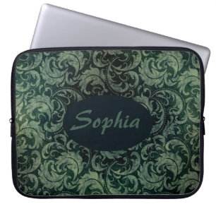 Elegant groen  damast bloemmotief laptop sleeve