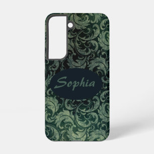 Elegant groen  damast bloemmotief samsung galaxy hoesje