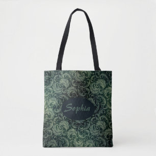 Elegant groen damast bloemmotief tote bag