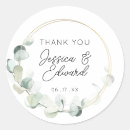 Elegant groen dank u bruiloft gunst modern ronde sticker