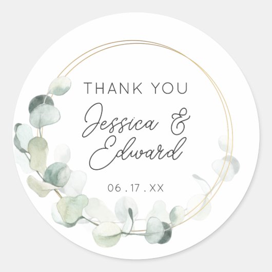 Elegant groen dank u bruiloft gunst modern ronde sticker (Voorkant)