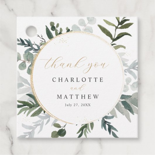 Elegant groen | Dank u gouden bruiloft Bedankjes Labels (Voorkant)