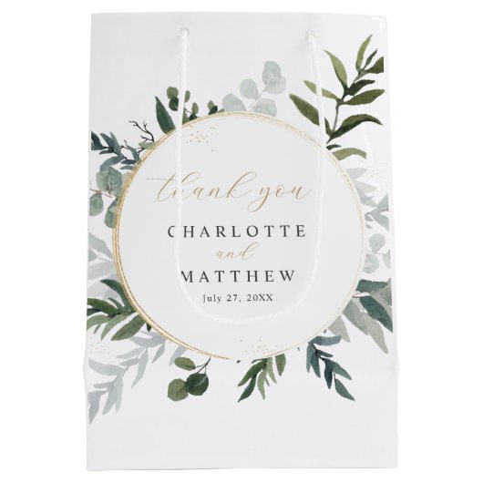 Elegant groen | Dank u gouden bruiloft Medium Cadeauzakje (Achterkant)