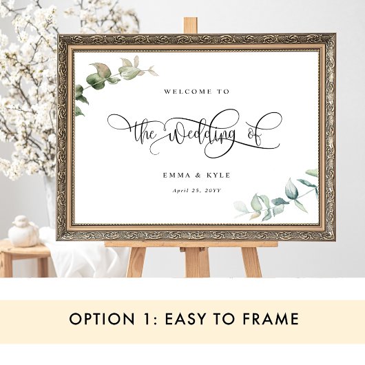 Elegant groen "de bruiloft van" welkomstbord poster