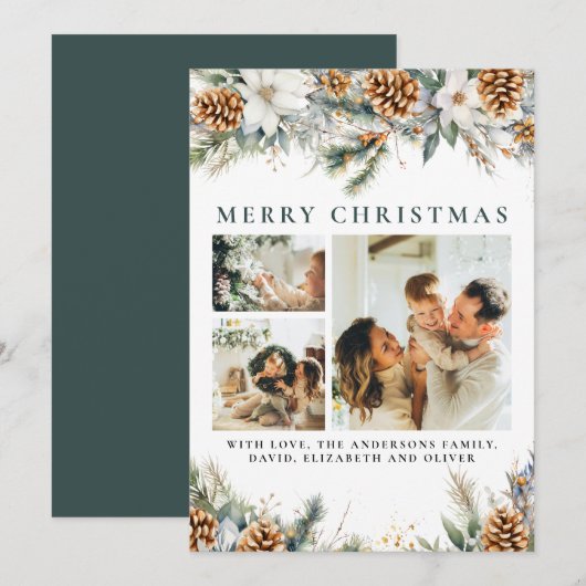 Elegant groen dennenblad | Botanische kerst Feestdagenkaart (Voorkant / Achterkant)