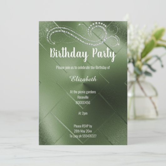 ELEGANT GROEN DIAMOND BIRTHDAY ARTIJ INVITATIE KAART (Staand voorkant)