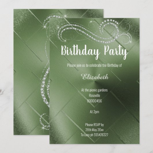 ELEGANT GROEN DIAMOND BIRTHDAY ARTIJ INVITATIE KAART (Voorkant / Achterkant)