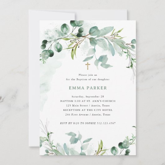 Elegant groen | Doop Kaart (Voorkant)