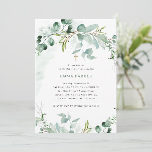 Elegant groen | Doop Kaart (Staand voorkant)