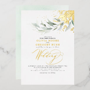 Elegant groen echt goud folie Boho bruiloft Uitnodiging