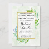 Elegant groen Eenvoudig gebladerte bruiloft Kaart (Voorkant)