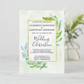 Elegant groen Eenvoudig gebladerte bruiloft Kaart (Staand voorkant)