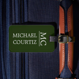 Elegant groen, eenvoudig Monogrammed personalisere Bagagelabel