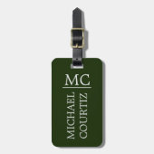 Elegant groen, eenvoudig Monogrammed personalisere Bagagelabel (Voorkant verticaal)