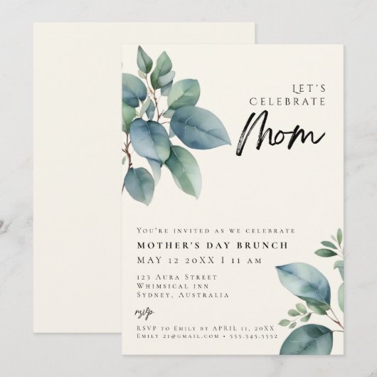 Elegant groen Eenvoudige moederdag BRUNCH Kaart (Voorkant / Achterkant)