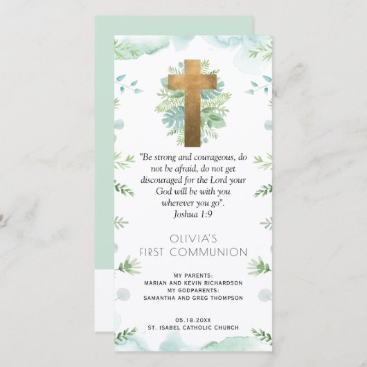 Elegant groen eerste communie Bladwijzer gunst Bedankkaart (Voorkant / Achterkant)