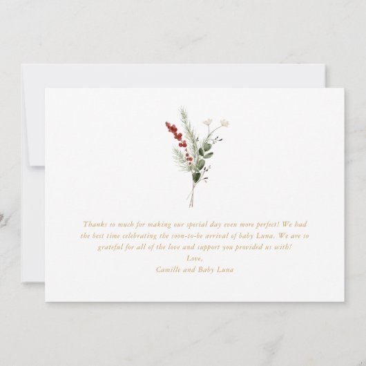 Elegant groen en bessen Baby shower Bedankkaart (Achterkant)