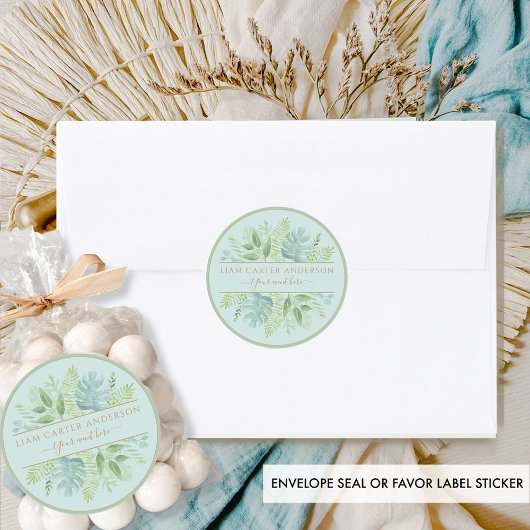 Elegant groen en blauw Waterverf Green Classic Ronde Sticker