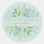 Elegant groen en blauw Waterverf Green Classic Ronde Sticker (Voorkant)