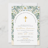 Elegant groen en bloemendoop uitnodiging (Voorkant)