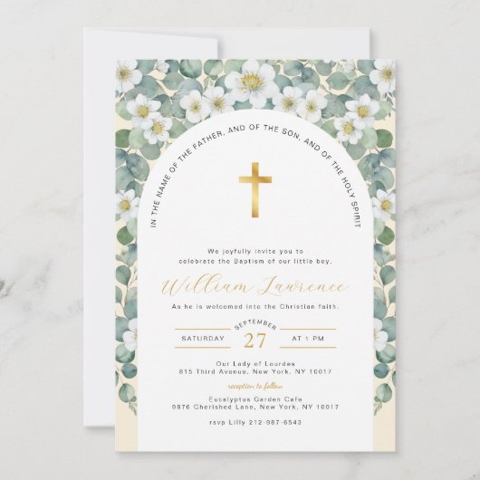 Elegant groen en bloemendoop uitnodiging (Voorkant)