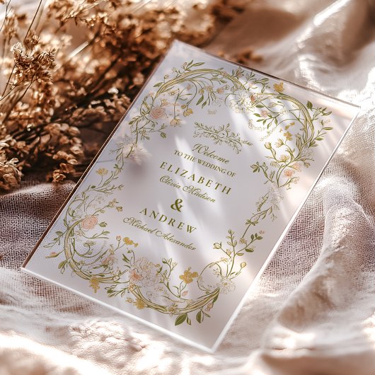 Elegant groen en blos Lijst bruiloft Acryl Uitnodigingen