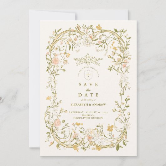 Elegant groen en blos Lijst bruiloft Save The Date (Voorkant)