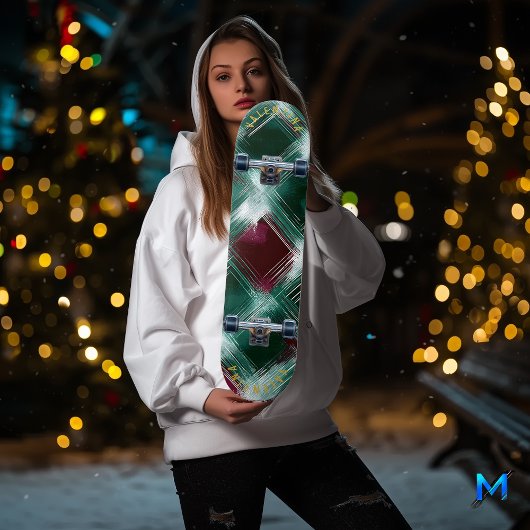 Elegant groen en bordeauxrood geschilderd skateboa persoonlijk skateboard